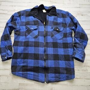 Berne Lined Plaid Shirt Jacket Blue/Black Shacket Men's XL (zipper flaw)